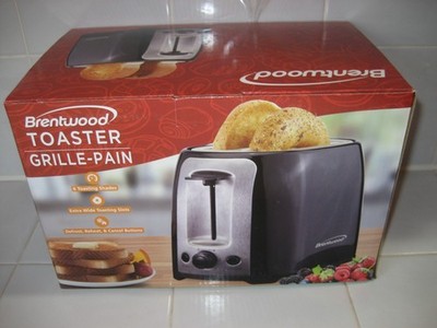 Brentwood 2 Slice Toaster Black Stainless Steel TS-292B Extra Wide Slots NEW!