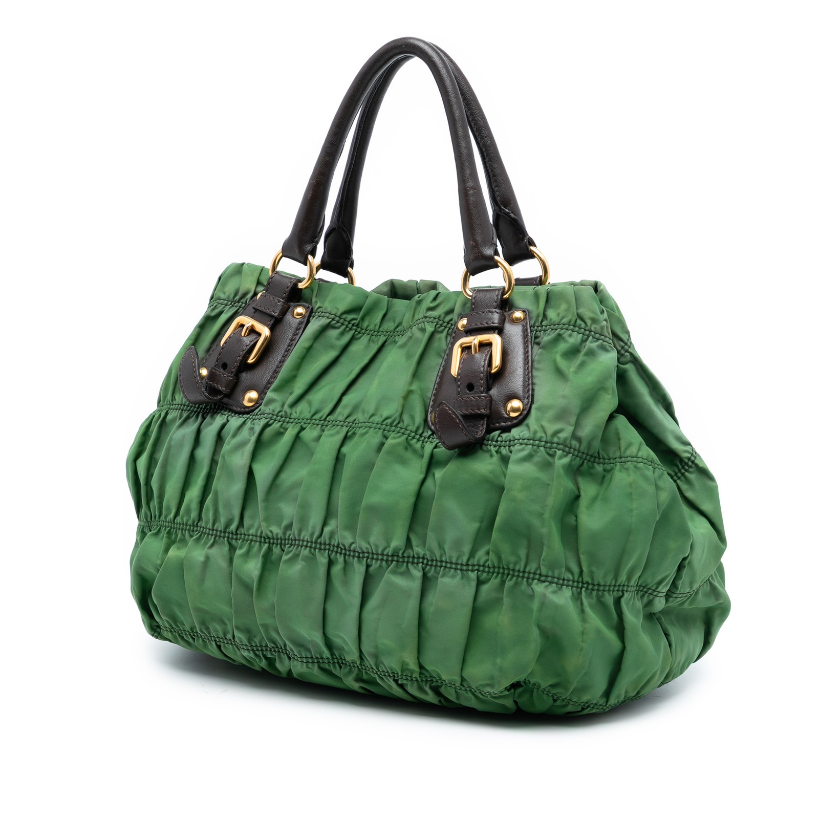 Authenticated Prada Tessuto Gaufre Tote Green Calf Leather thumbnail 2