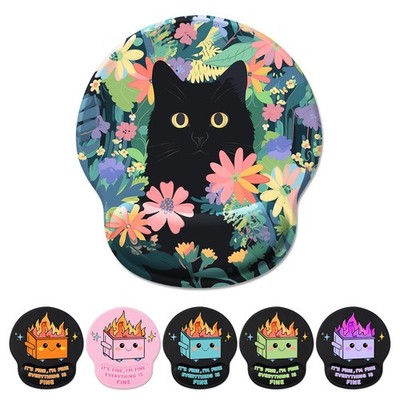 Ergonomic Mouse Pad with Wrist Support Flower Cat Design Non-Slip PU Base