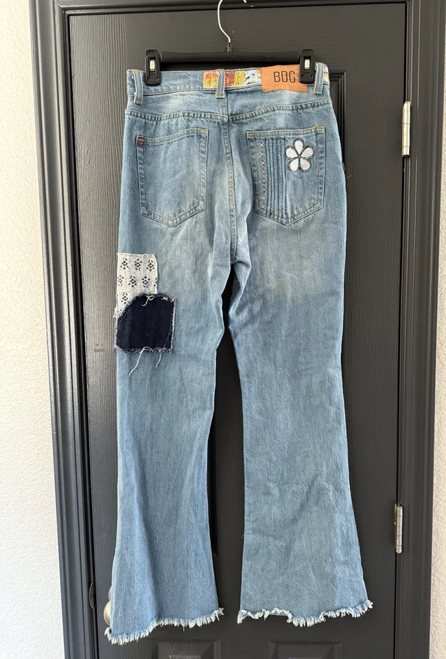 BDG Womens High Waist Patchwork Boho Hippie Festival Frayed Denim Flare Jeans 26 - Image 2 of 4