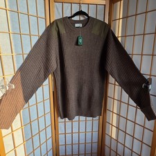 LL Bean Sweater Men  s XL TALL Commando Merino Lambswool Elbow Patch Brn/Army Grn