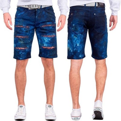 Cipo & Baxx Men's Blue Shorts Stonewashed 5-Pocket Strass Regular Fit Destroyed