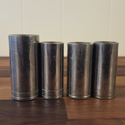 Lot of 4 Vintage Blackhawk by Proto Deep Sockets SAE USA Tool 3/8-in Drive