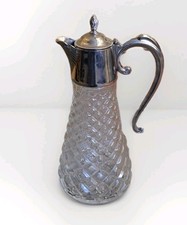 Vintage Heavy Silver Plate Glass Claret Jug Decanter Wine Pitcher