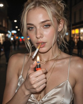 Blonde Glamour Model Lighting Cigarette 8x10 Photo Print - 23912