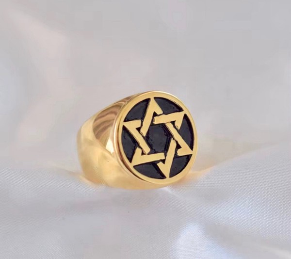 Alternate view of Star David 18k Gold Plated Men's Ring.
