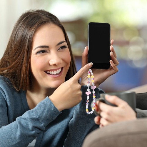 Beaded Phone Strap Anti-lost Phone Chain Heart Beaded Phone Chain Strap - Zdjęcie 8 z 12