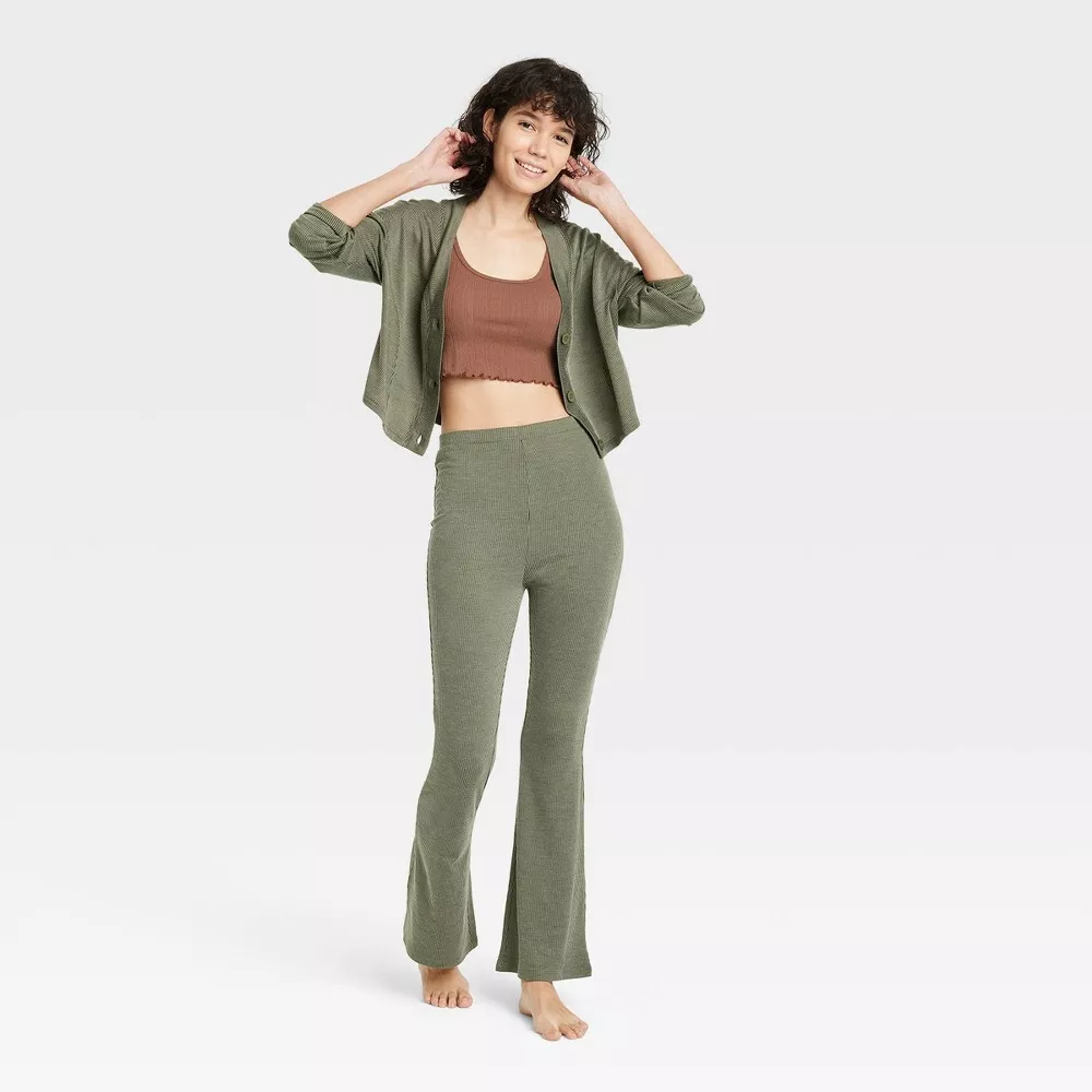 Women's Knit Lounge Flare Pants - Colsie Green L