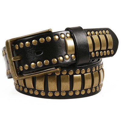 Brown leather studded gold silver Waist chic belt Alissa Embellished Studded Belt main image 3