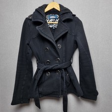 Sebby Jersey Jacket Womens 10 Double Breasted Black Belted Collared