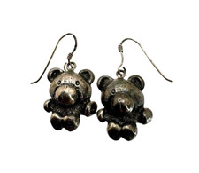 Cute Sterling Silver Teddy Bear Dangle Earrings