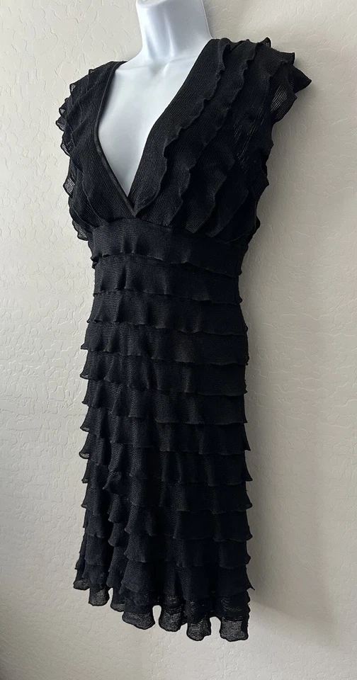 VTG Dark Romance Rayon Blend Midi Ruffle Dress M Fairy Whimsigoth Y2K Goth - Image 3 of 4