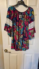 WIN WIN MULTICOLOR PINWHEEL SLEEVE TUNIC SZ L/XL