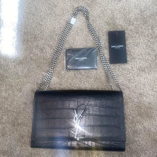 SAINT LAURENT Kate Small bag in black leather with silver logo