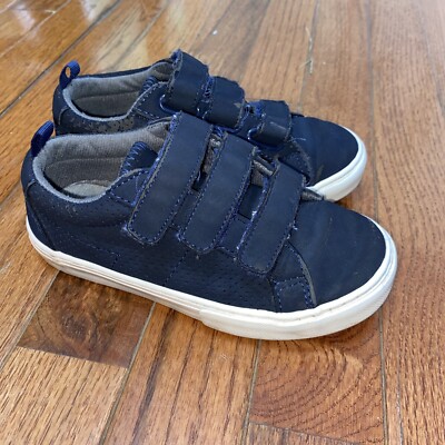 Little boy Sz 11 GAP NAVY BLUE SNEAKERS NO TIE Three Strap  display picture 2