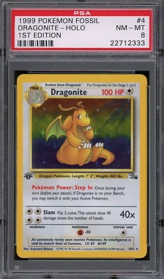 【PSA8】カイリュー Dragonite ホロ Holo アンリミテッド 英語 1999 Pokemon 1st Edition Fossil #4 Dragonite Holo PSA 8 | eBay