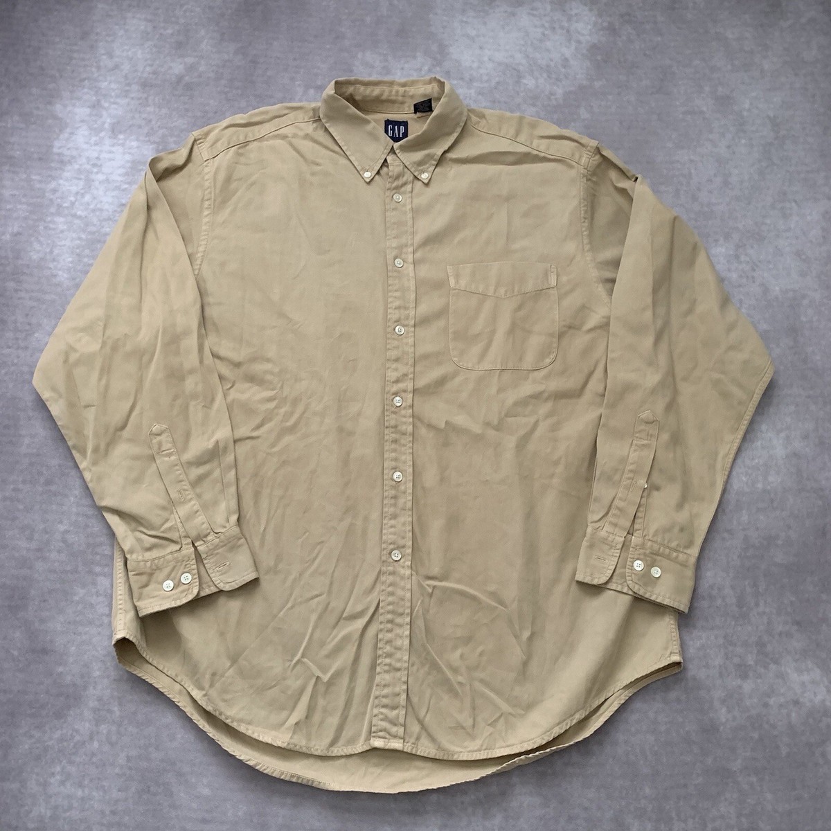 Vintage 90s GAP Work Shirt Size L Button Up Long Sleeve Beige