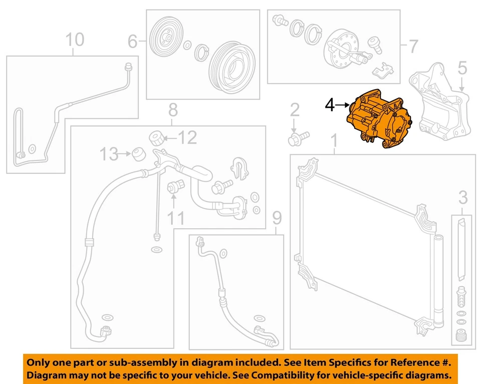 Compresor de aire acondicionado usado se adapta a: Honda Pilot Grade A 2016 Foto 3 de 4