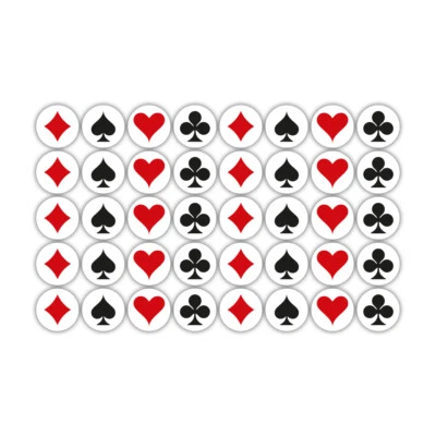 40 x Playing Card Suit Stickers For Cards Decoration Glass Decals - 25mm Circle