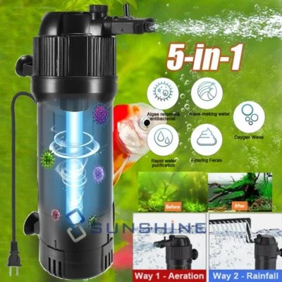 MUCH Aquarium Filter 211 GPH U-V Light Internal Pump Fish Tank Turtle Tank Sterilizer