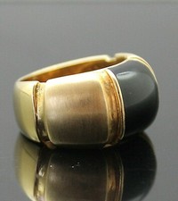 ITALY SATIN AND SHINY FINISH BLACK ONYX GOLD PLATED 925 SILVER UNISEX RING 7.75