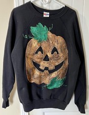 Vintage 20/20 Sport Inc. Black Halloween Sweatshirt Pumpkin Jackolantern Size XL