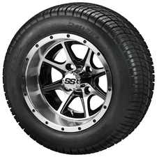 (4) Golf Cart 215/50-12 Deli Street Tires on 12x7 Black/Machined Azusa Wheels