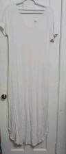GRECERELLE Long Maxi Shirt Dress Women's Sz M Beach Rayon White Slits Pockets a1