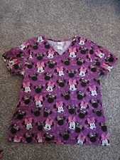 MINNIE MOUSE FLORAL BOW DISNEY WOMEN'S SCRUB TOP S SMALL PURPLE GENTLY WORN