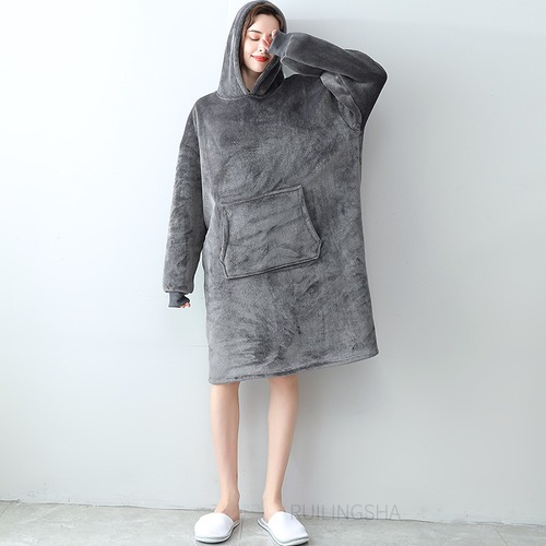 Women Hooded Flannel Plus Size Cartoon Sleep Coral Fleece Bathrobe Nightgowns - Picture 18 of 40