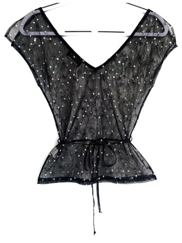 Vintage Review Black Sequinned & Embroidered Mesh Top | Size 8 | Rarely Worn - Picture 2 of 4