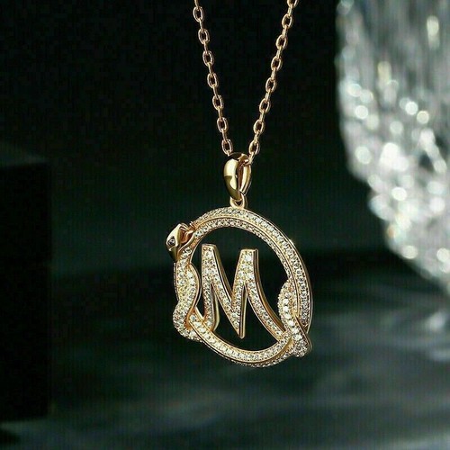1Ct Round Cut VVS1 Moissanite Snake Style Pendant 14K Yellow Gold Plated Silver - Picture 2 of 8