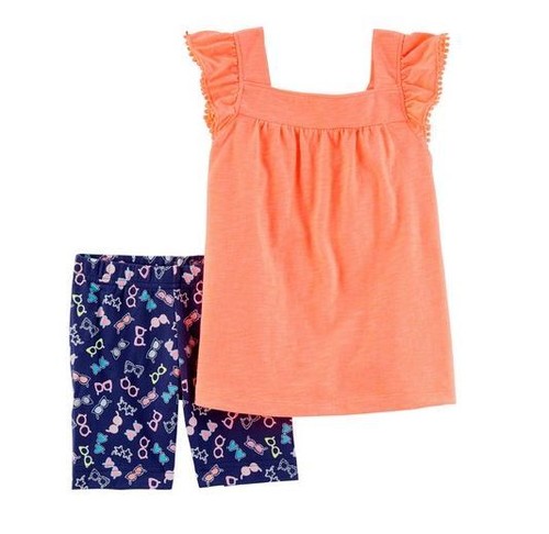 Girls Carters Slubbed Pom Trim Shirt Sunglass Bike Shorts NWT New 18 Month 18m - Picture 9 of 9