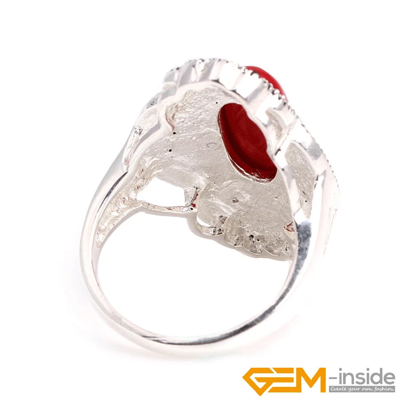 Anillo de plata tibetana con piedras preciosas de ágata huevo ovalado natural marcasita mujer joyería regalo Foto 4 de 4