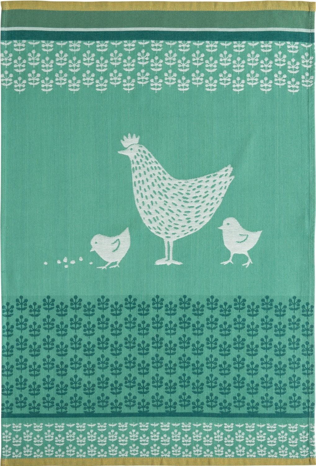 Coucke ""Cocotte-Vert"", Woven cotton tea towel. Designed in France.
