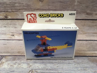 #B Vintage COKO BRICKS Helicopter Building Blocks Childrens Toy AE03 Box Ins100%