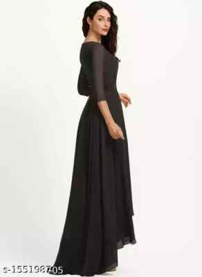 open lace back dress Black A-line western party dress for ladies with flared sleeves main image 1