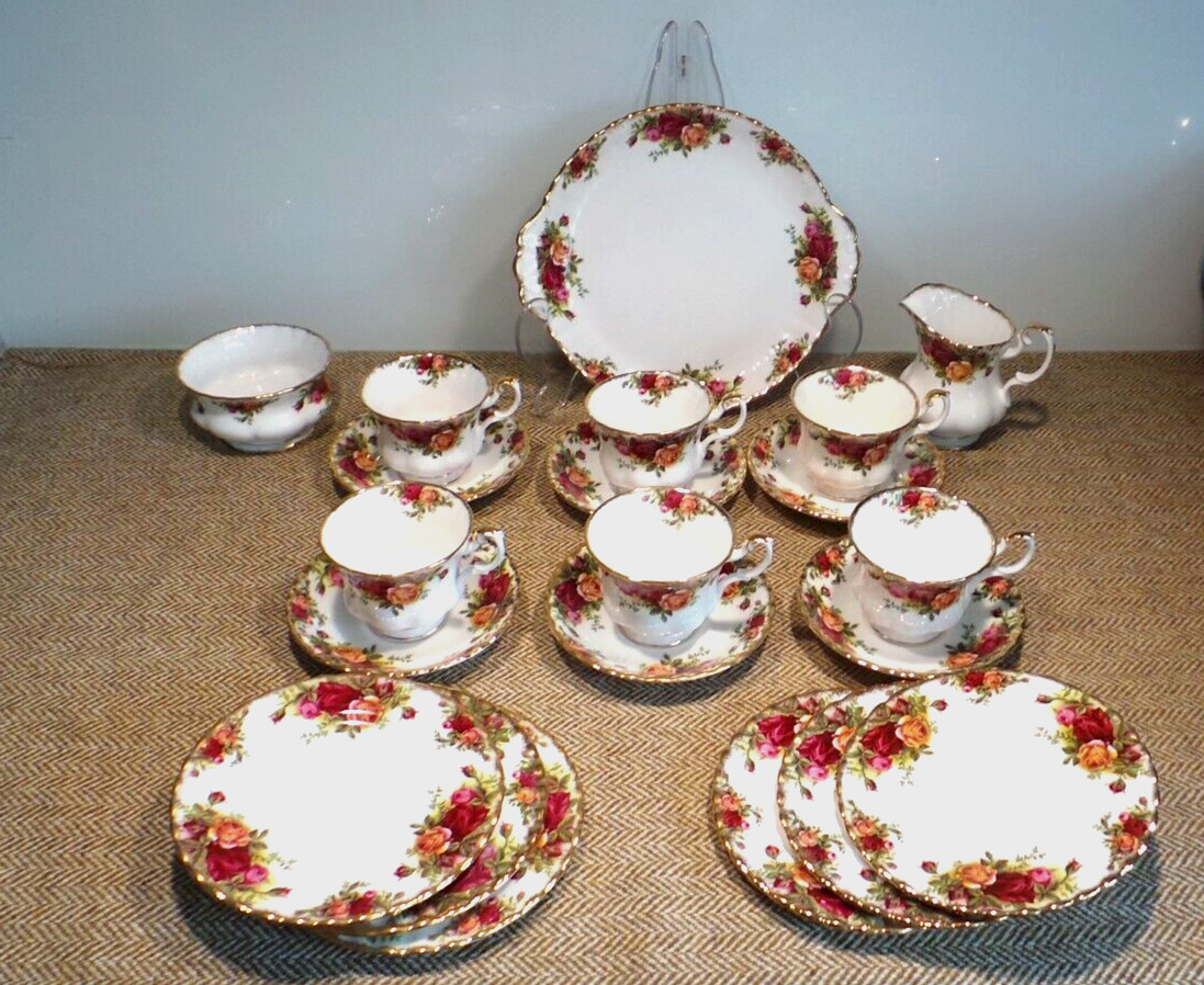 Royal Albert Old Country Roses 21 Piezas Juego de Té Leche y Azúcar y Plato de Pastel