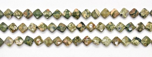 FACETED Natural Green Rhyolite Beads in Various Shapes 16 Inch Strand - Picture 10 of 12