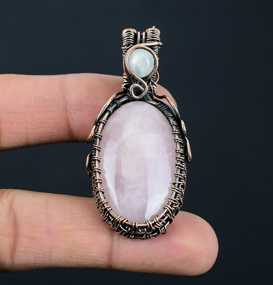 Rose Quartz Gemstones Cropper Wire Wrapped Handmade Moonstone