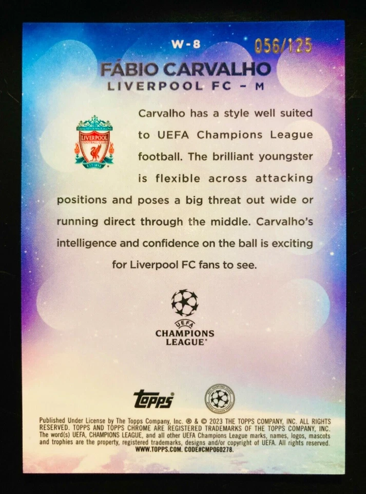 2022-23 Topps Chrome UCC Wonderkids Fabio Carvalho Yellow rookie card RC /125 - Image 2 of 2