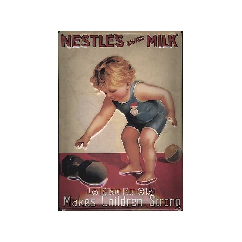 Plaque métal Nestlé's Swiss Milk 20x30 cm décor vintage bombée