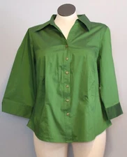Gitano 18/20W Button Up Blouse 3/4 Elbow Sleeve V-Neck Cotton Moss Green NEW NWT