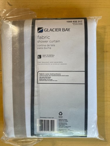 Glacier Bay 7173001 Taup Fabric Shower Curtain, 70 x 72, White/Taupe Stripe - Picture 4 of 5