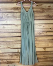 En Creme Womens Jumpsuit Romper Medium Boho Wide Leg Sleeveless V-Neck Green NEW