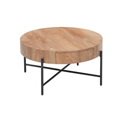 Round Coffee Table with Two Drawers Easy Assembly for Living Room Brown