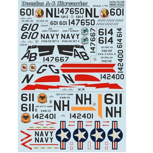 Print Scale 72-109 Decal airplane 1:72 Douglas A-3 Skywarrior Waterslide decals - Picture 1 of 24