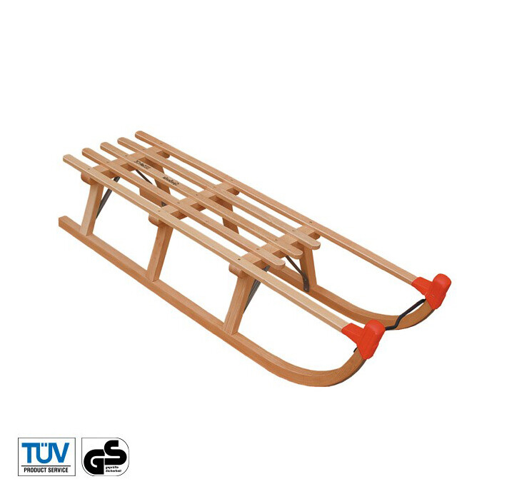 Holzschlitten Hörnerrodel 110cm - Für 2 Personen Mit Zugband | TÜV/GS Geprüft Buche FSC