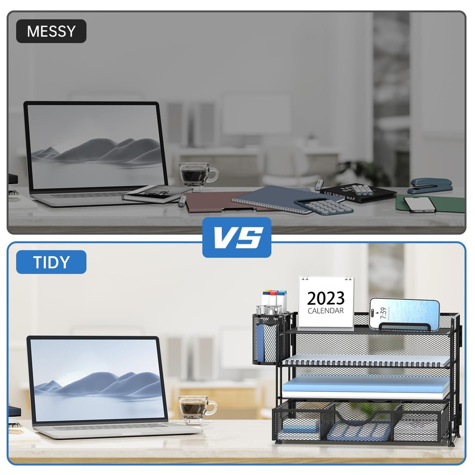 Mesh Desk Organizer, 4 Tier Paper Letter Tray Organizer, Desktop