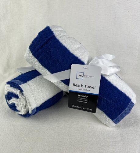 Mainstay 2 Pack Quick Dry Soft & Absorbant 28"X58" Cabana Blue Beach Towel NEW